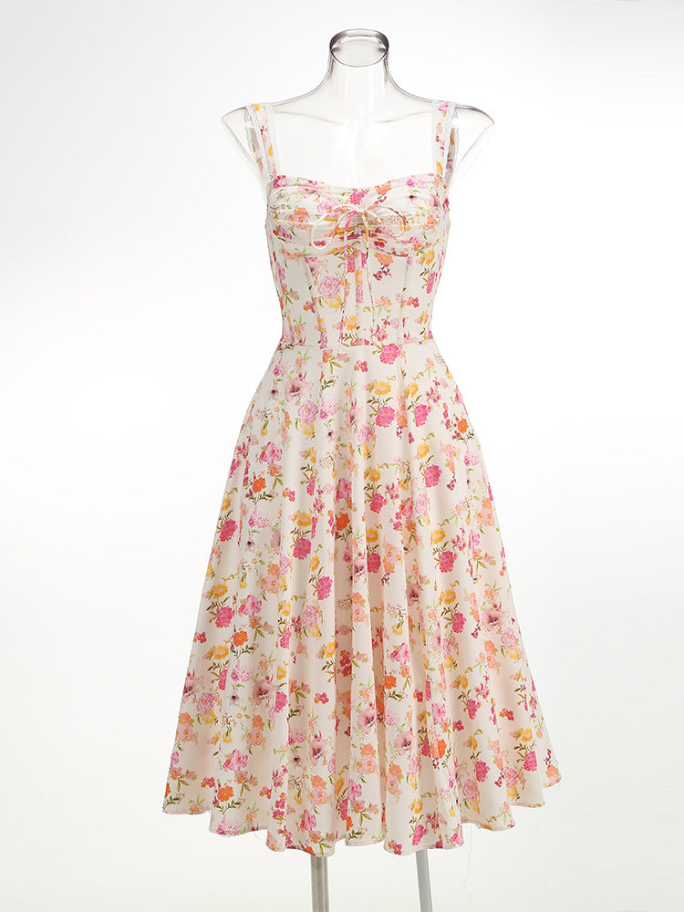 Floral Print Dress Midi Elegant Slimming Dresses
