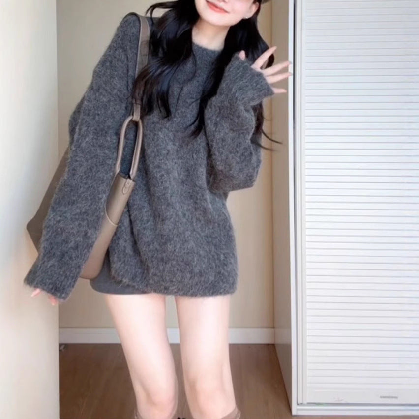 Women's Gray Loose Lazy Style Pullover For Sweaters