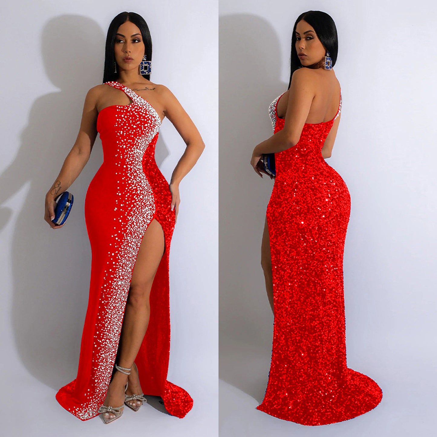 Women's Wear Solid Color Rhinestone Sequined Sleeveless Dresses