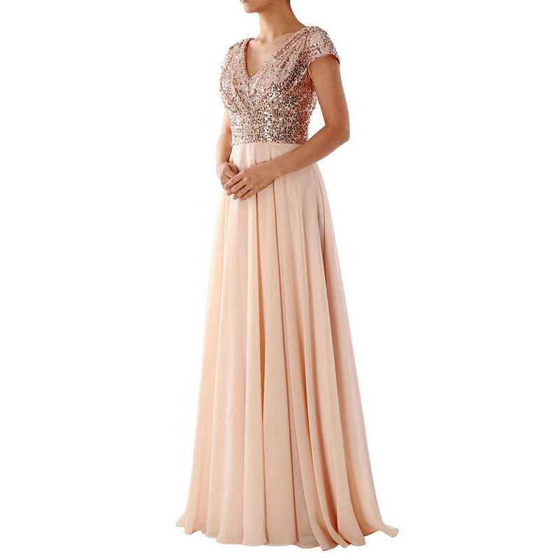 Summer Dress Sequins Chiffon Stitching Long Dresses
