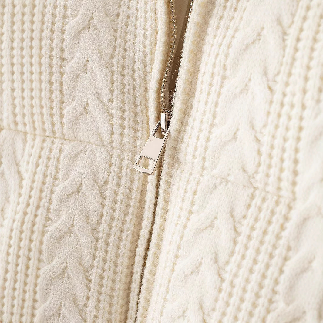 Collar Windproof Warm White Knitted Fabric Thick Clothing