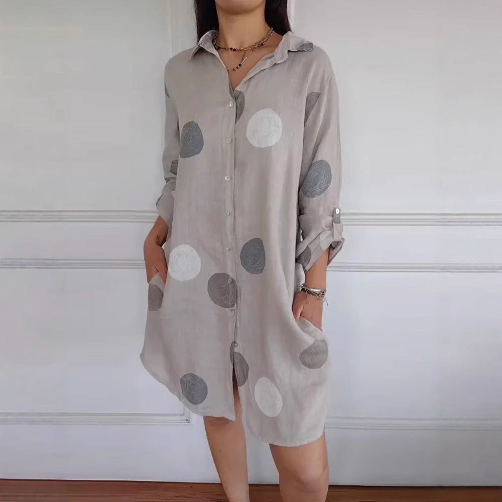 Women's Autumn Long Sleeve Elegant Button Printed Dress