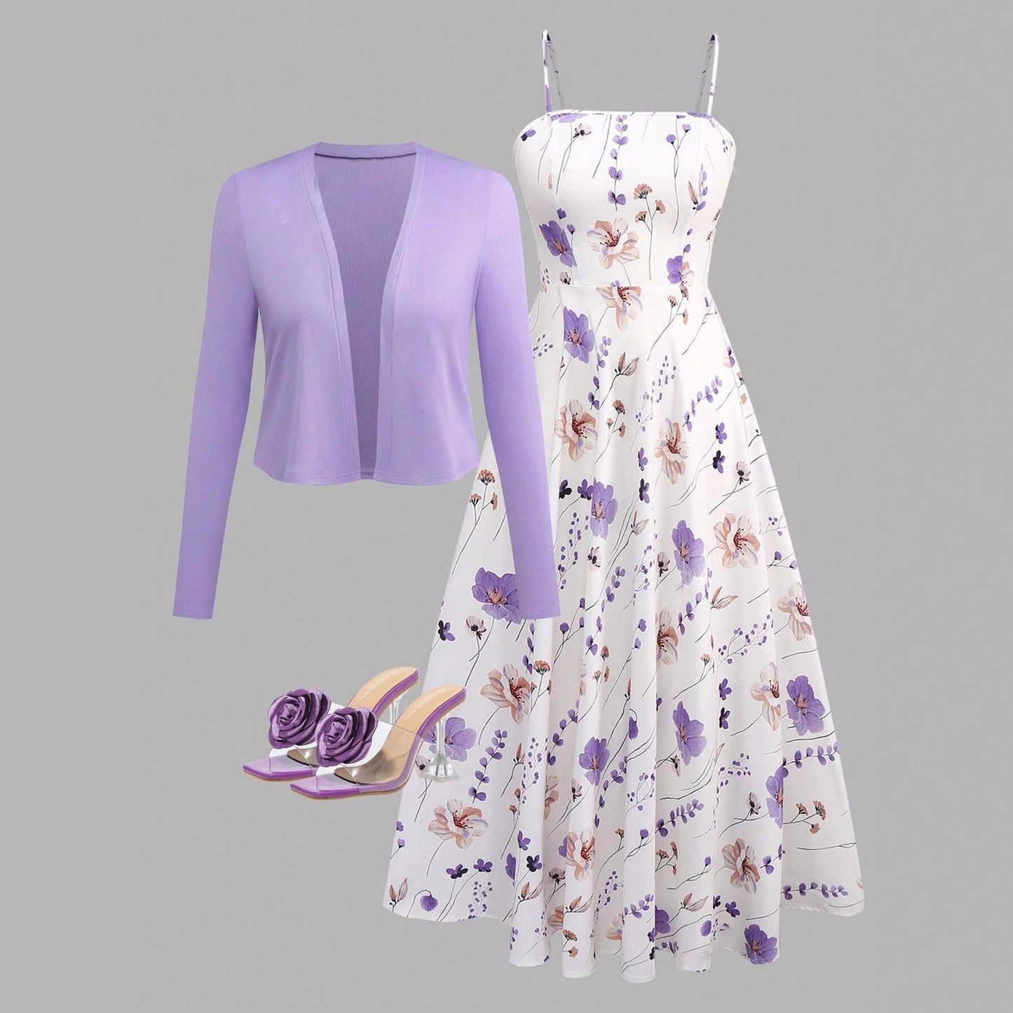 Women's Two-piece Purple Printed Elegant Suspender Dress