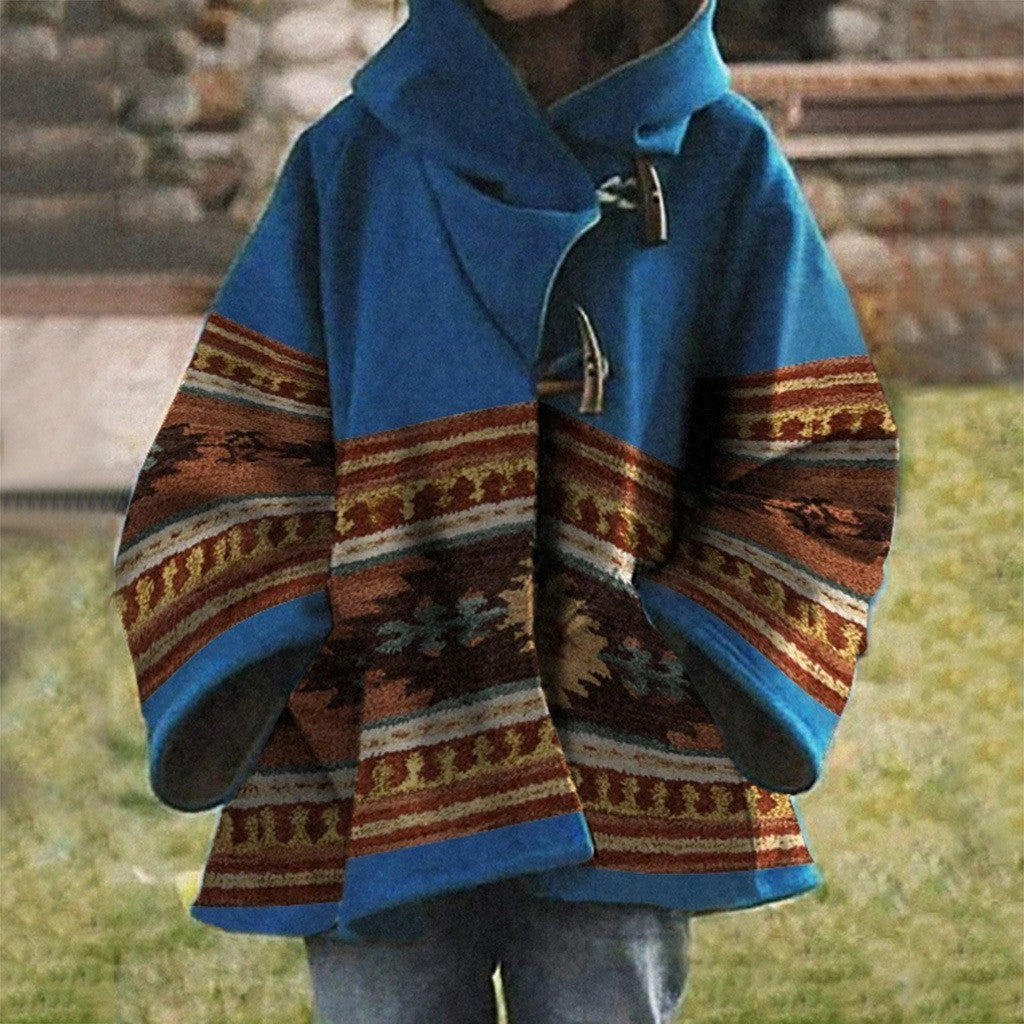 Women's Winter Loose Retro Printed Woolen Colors Coats