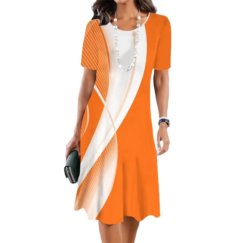 Women's Geometric Print Sleeve Clothes Summer Ladies Dresses