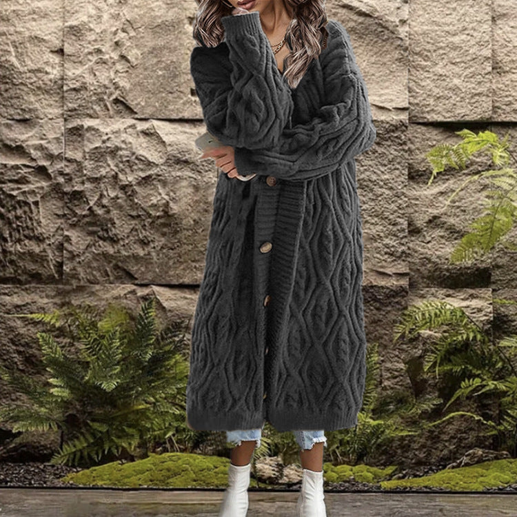 Beautiful Women's Knitted Loose Button Long Sweaters