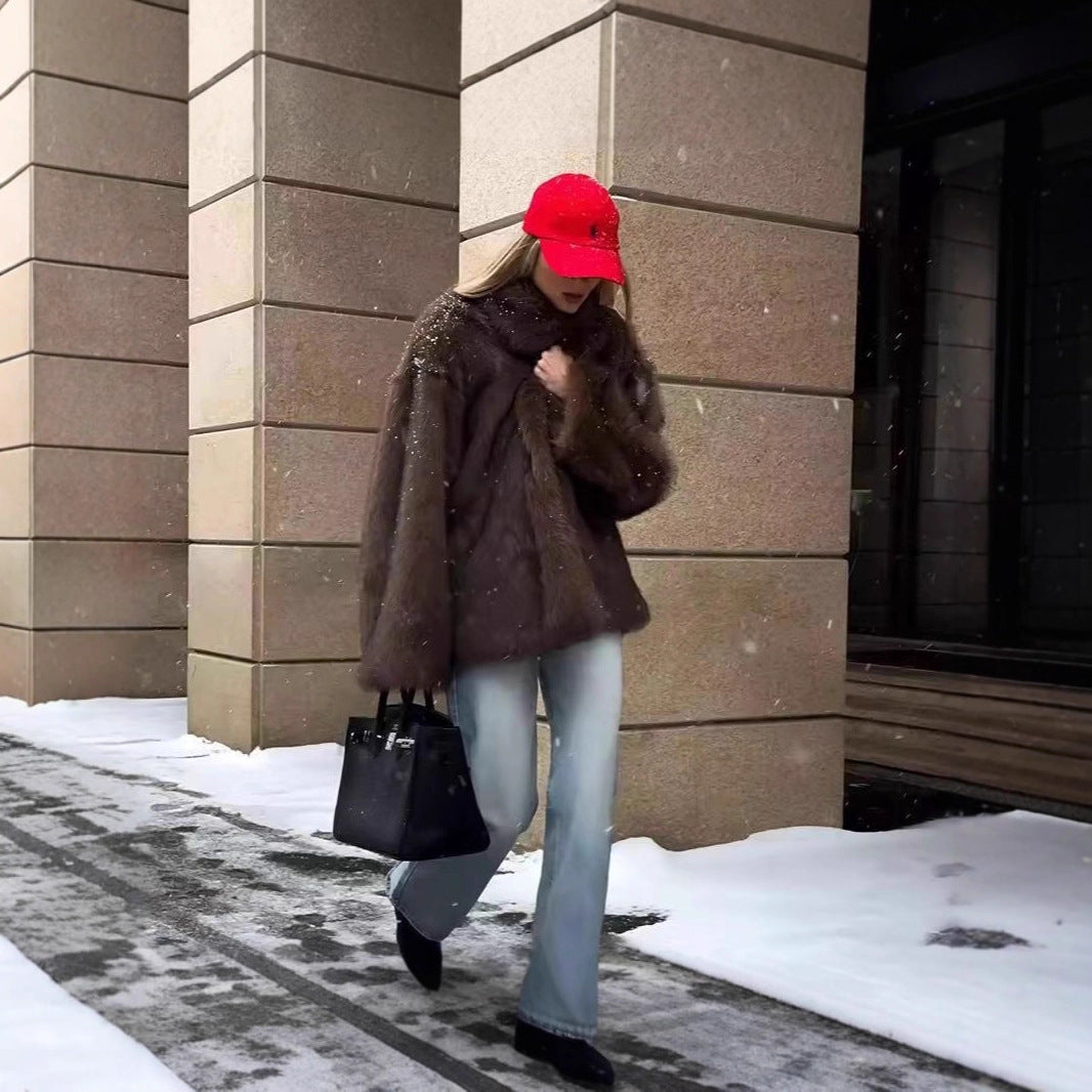 Women's Winter Mid-length Fashion High Quality Collar Imitation Coats