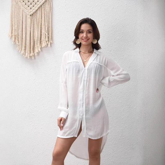 Women's Summer Solid Color Long Sleeve Shirt Blouses