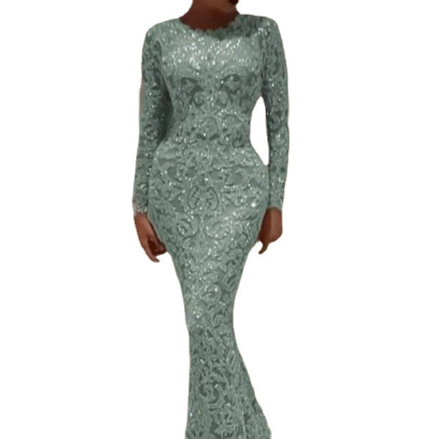 Women's Bronzing Long-sleeved Sexy Dress Dinner Dresses
