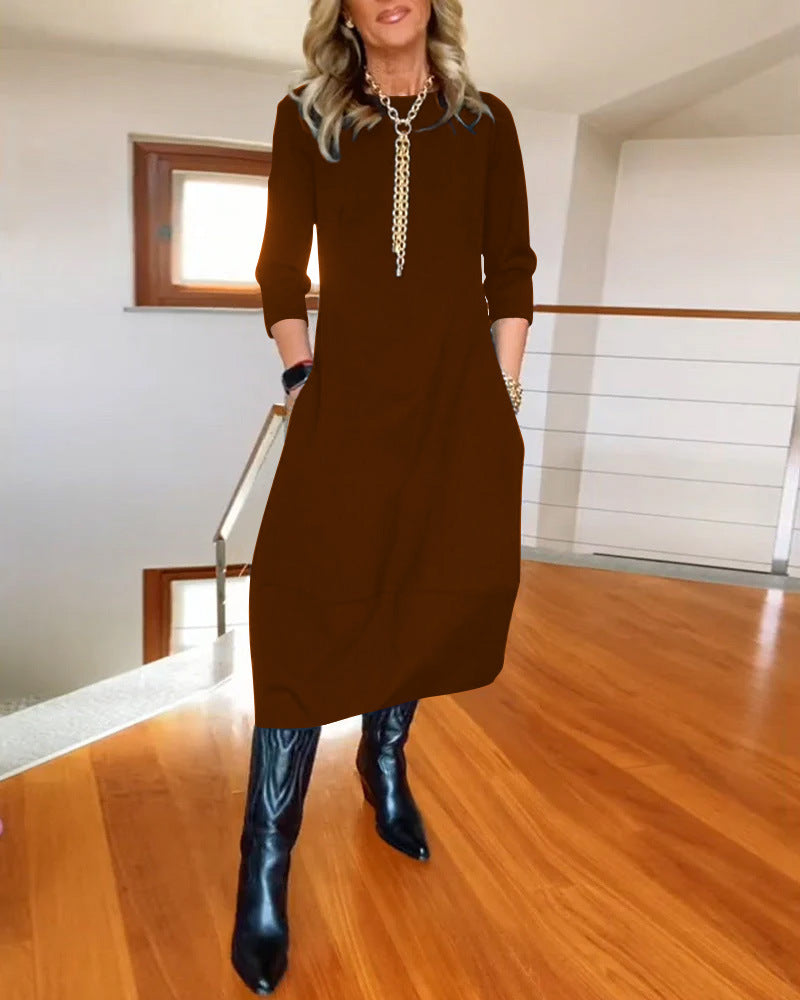 Women's Solid Color Loose Long-sleeved Dress Dresses