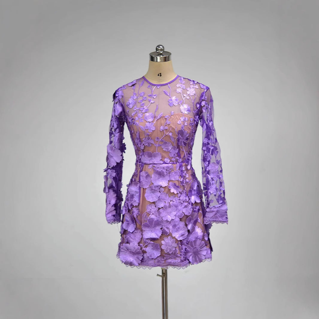 Dress Flower Lace Purple Slim Fit Long Dresses