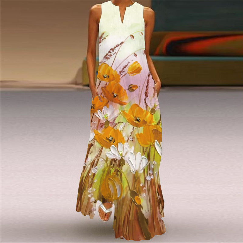 Women's Summer Sleeveless Dress Printed Emerald Dresses