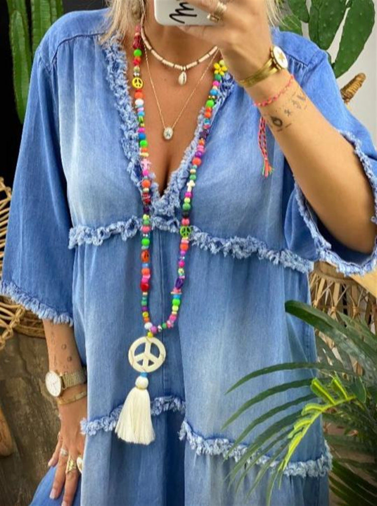 Women's Summer Temperament Backless Print Bohemian Dress