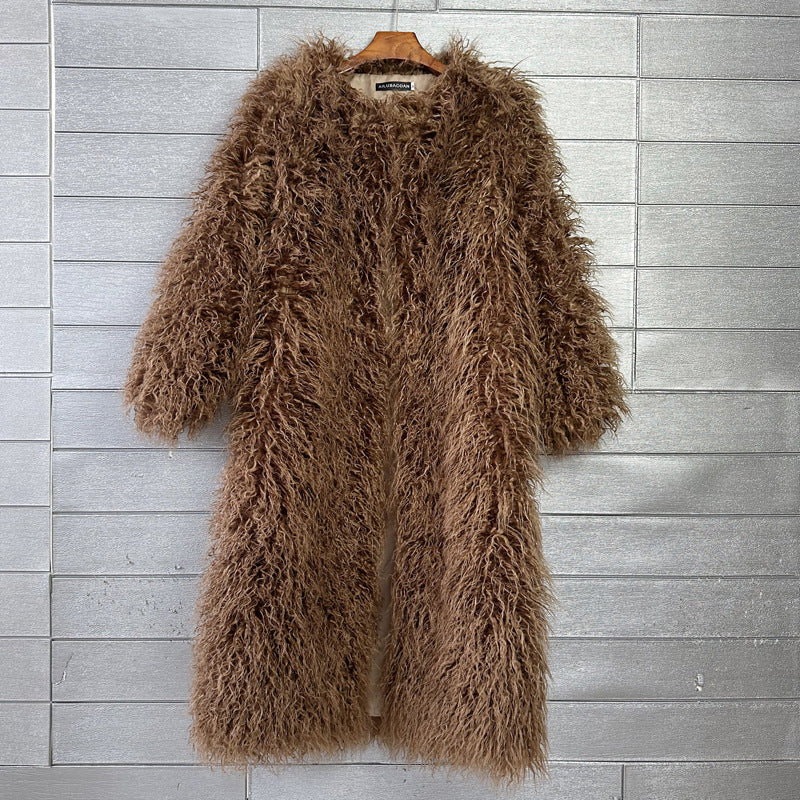 Imitation Tan Wool Extended Furry Color Coats