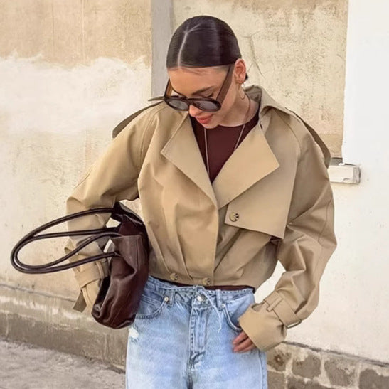 Women's Leisure Cargo Windbreaker Design Loose Collar Coats