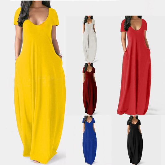 Women's Summer Solid Color Sexy Deep V Dress
