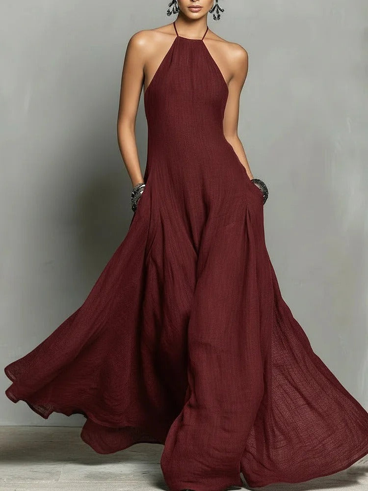 Women's Clothes Elegant Sexy Pure Color Halter Backless Dress