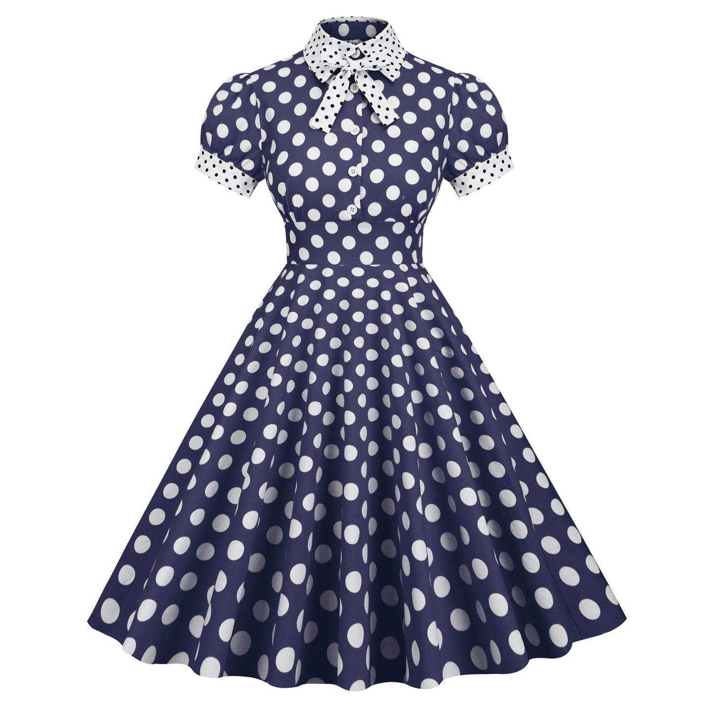 Hepburn Style Contrast Color Collar Polka Dots Retro Swing Dresses
