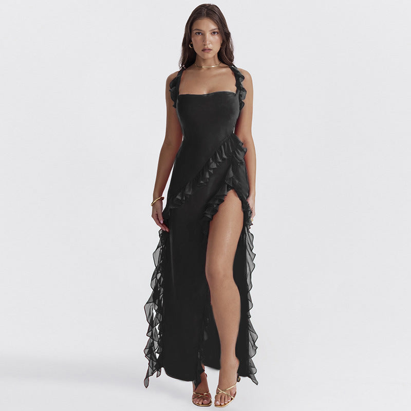 Sexy Wooden Ear Stitching Temperament Split Dresses