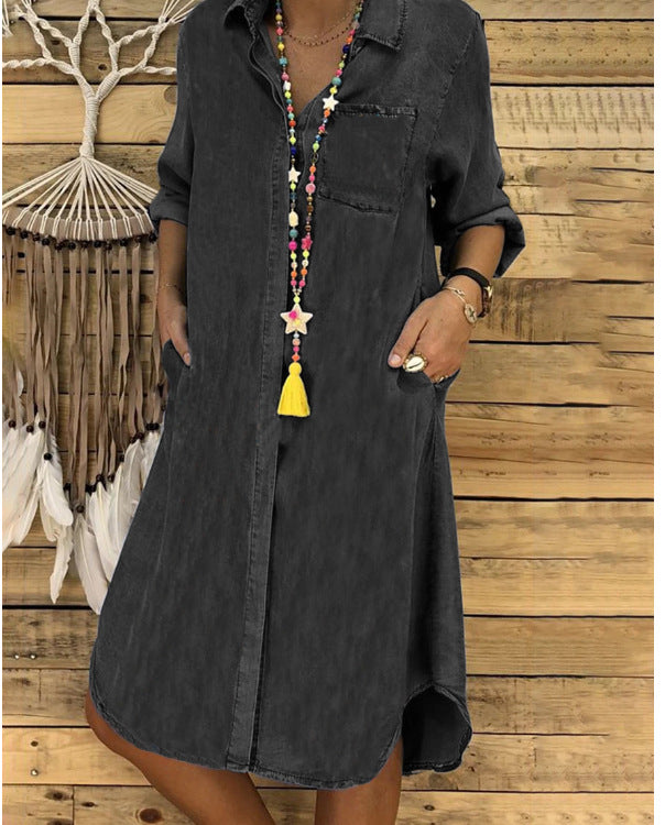 Women's Denim One-piece Solid Color Casual Dress