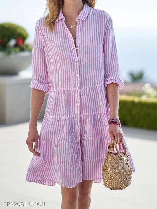Women's Autumn Long Sleeve Striped Shirt Dress