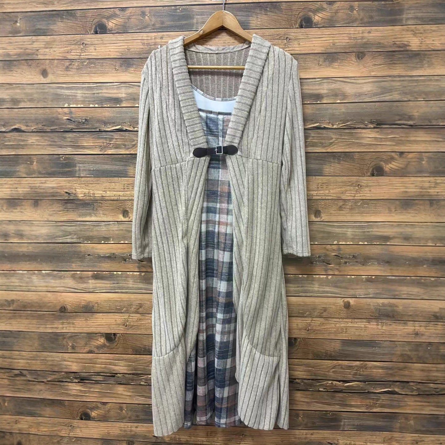 Pleated Long Style Sleeve Trench Shawl Coats