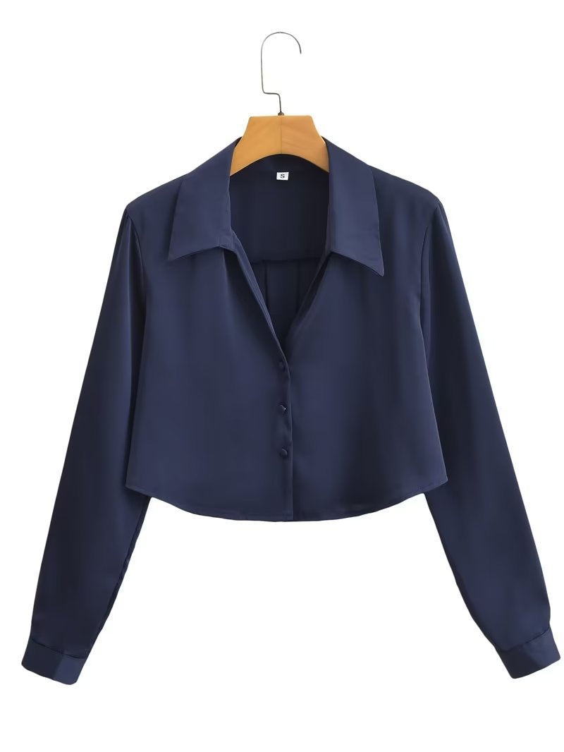 Women's Summer Long-sleeved Satin Silk Shirt Blouses
