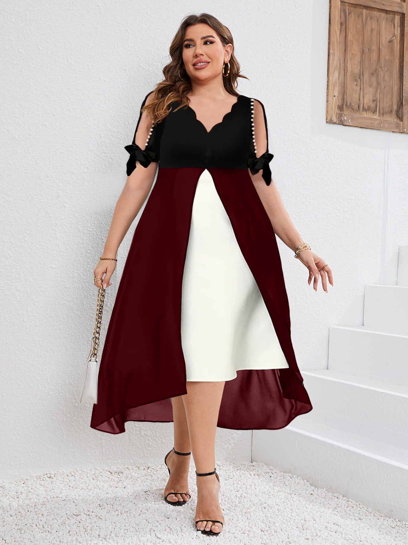 Women's Large Stitching Fake Two-piece Irregular Half Dress