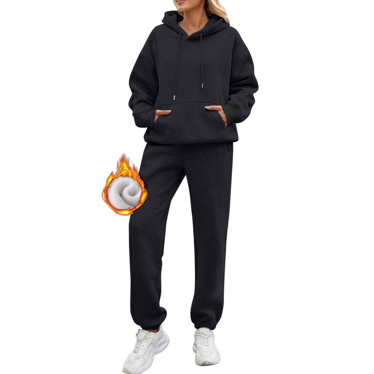 Women's Solid Color Long Sleeve Hooded Fleece Suits