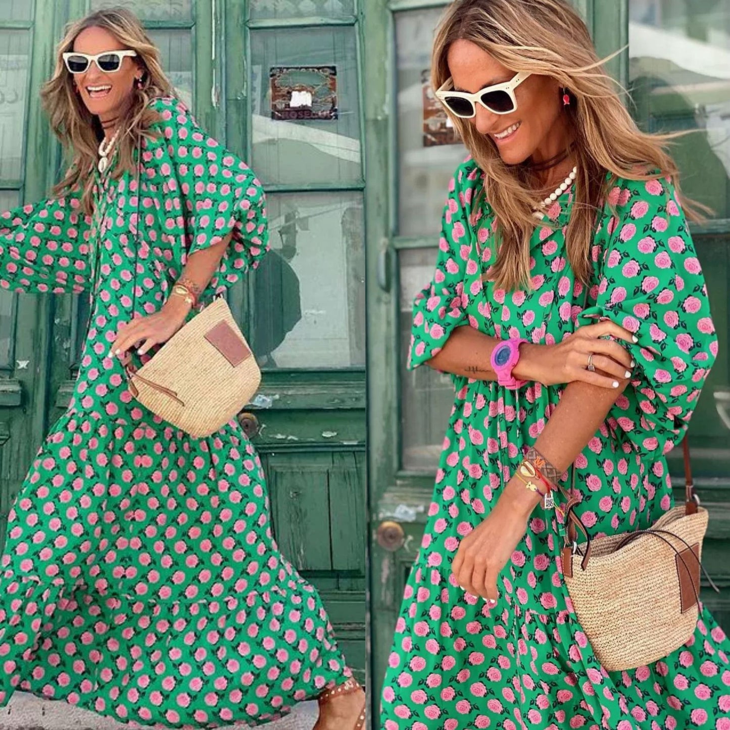 Women's Autumn Geometric Collage Puff Sleeve Street Fried Clothing
