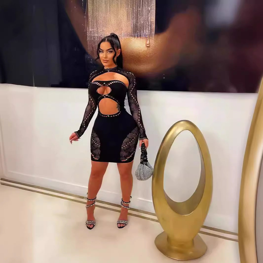 Women's Neck Long Sleeve Sexy Slim Fit Tight Dress