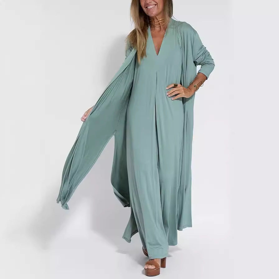 Women's Solid Color Pullover Dress Set Dresses