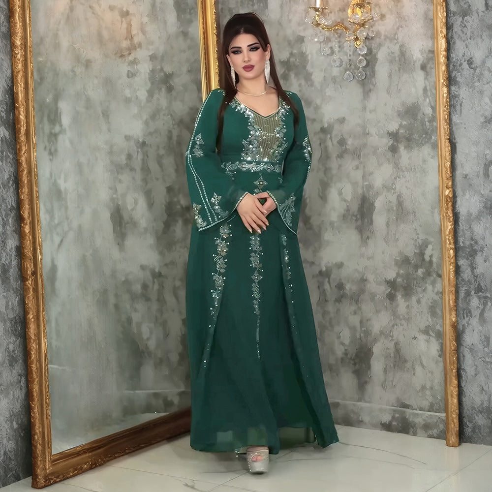 Women's Fashion Elegant Dress Rhinestone Muslim Plus Size