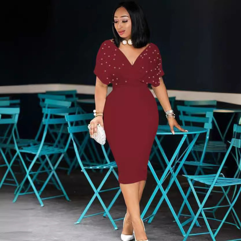 Pure Color Half Sleeve Back Zipper Dress