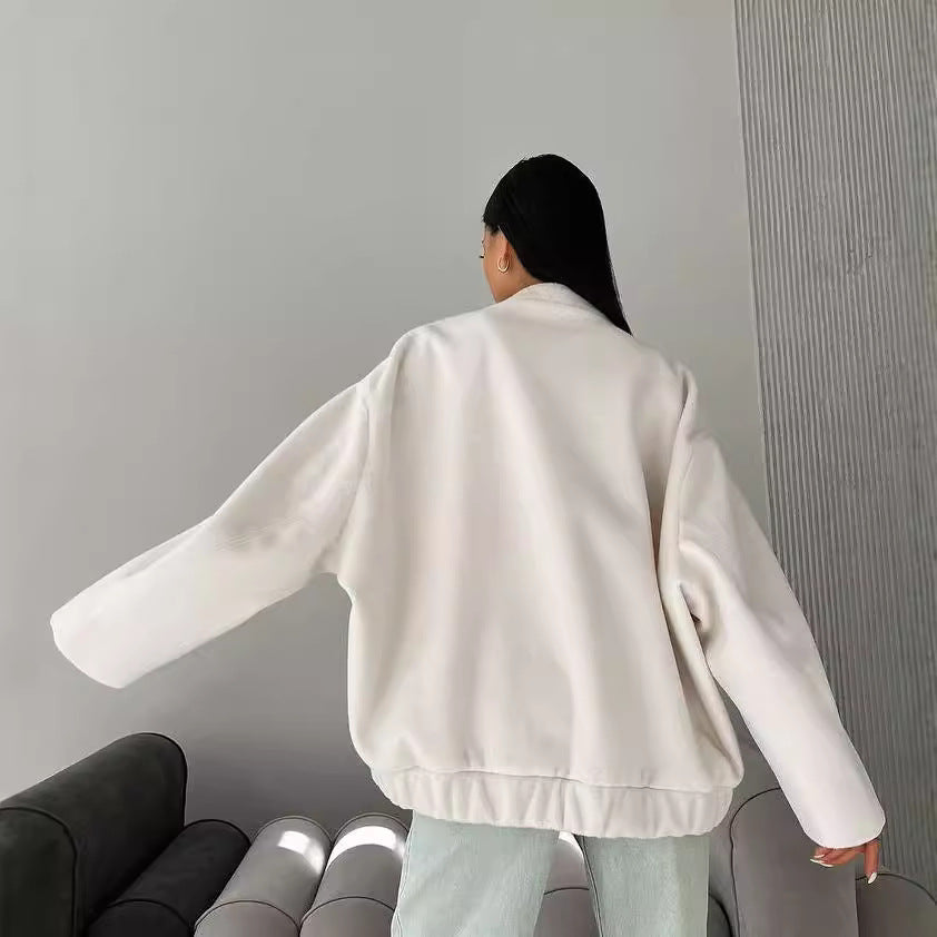 Women's Casual Stand Collar Large Pocket Solid Coats
