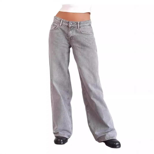 Women's Retro Low Waist Washed Straight Autumn Street Wide Leg Jeans