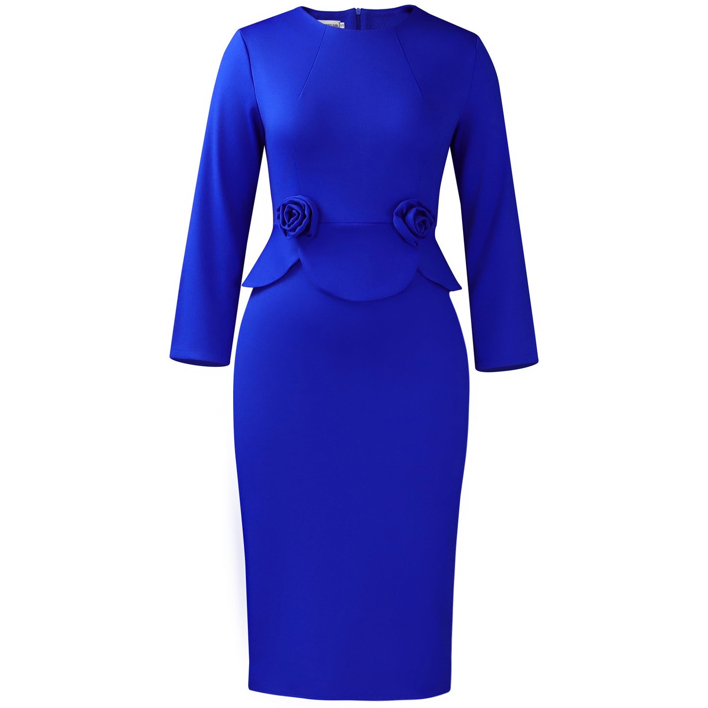Women's Fashion Round Neck Long Sleeve Solid Color Three-dimensional Dress