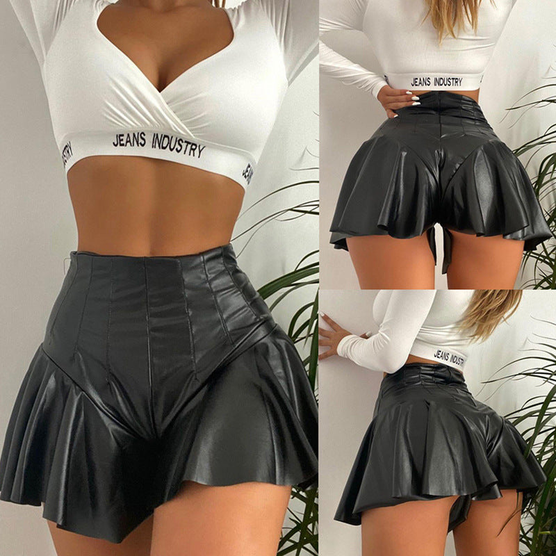 Women's Sexy High Elastic Bright Leather Culottes Shorts