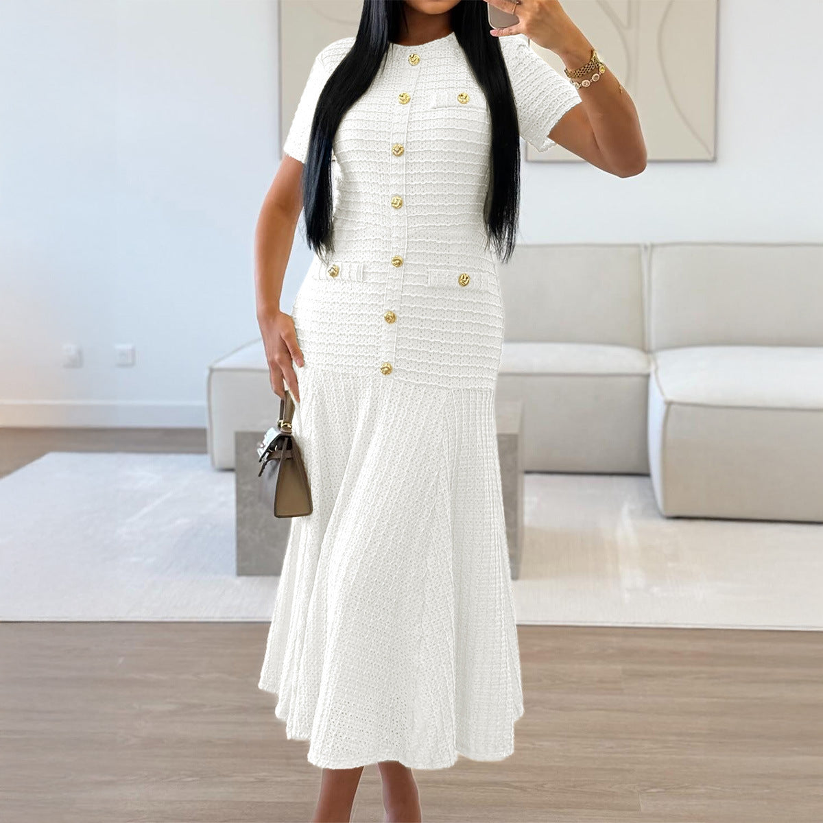 Women's Simple Elegant Style Button Sleeve Maxi Dresses