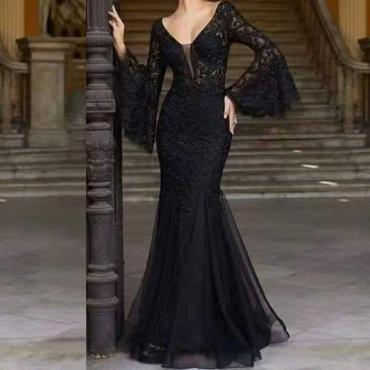 Women's Sexy Slim Lace Fishtail Long Party Dresses