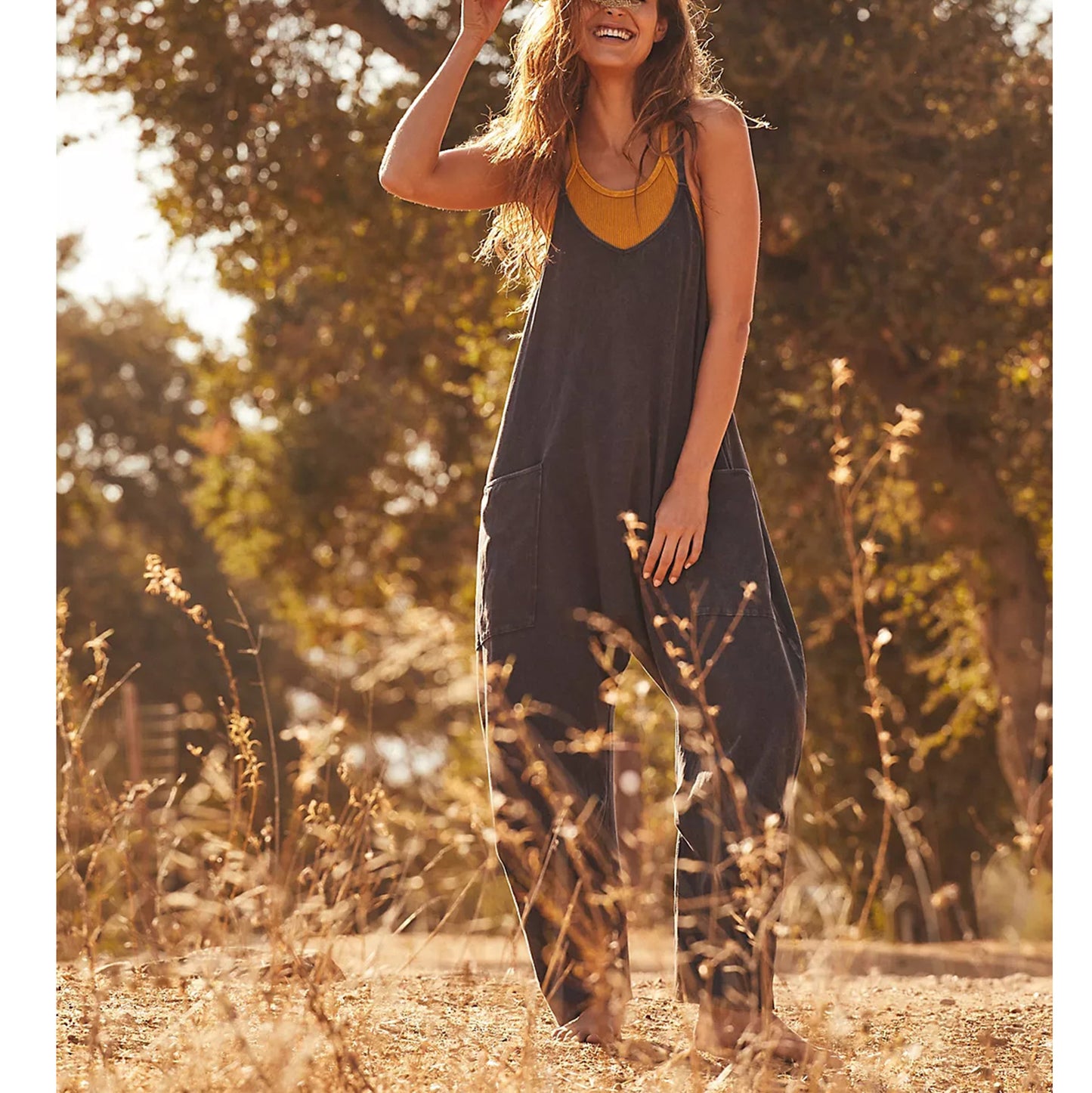 Women's Casual Pocket Spaghetti Straps Knitted One-piece Jumpsuits