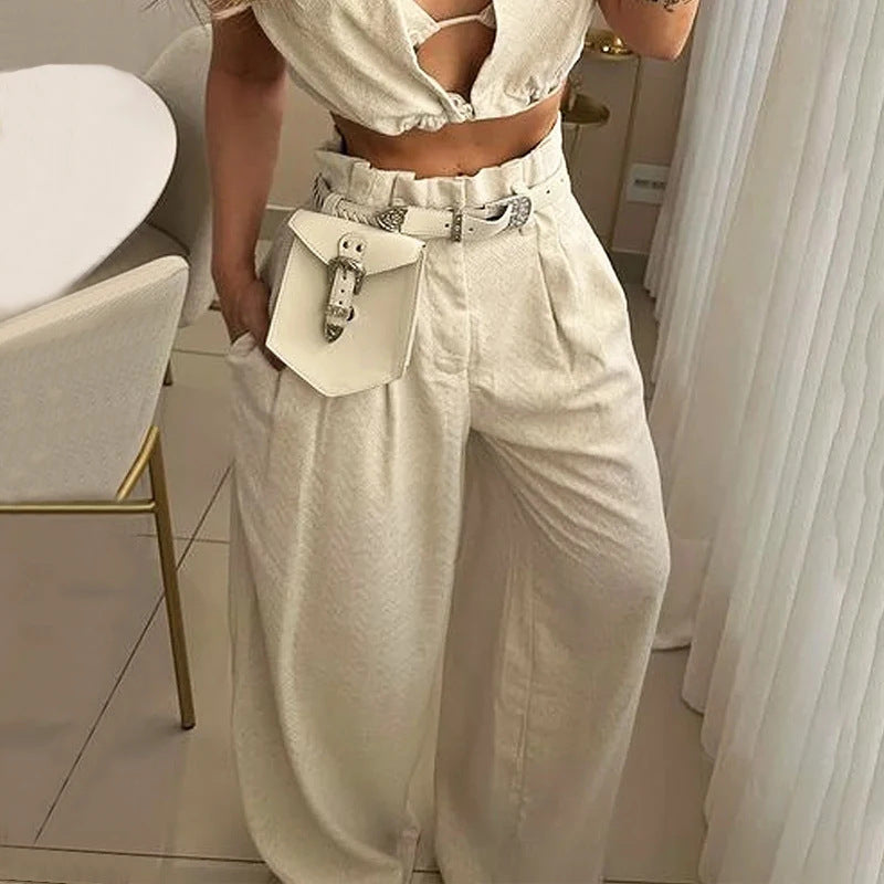 Fashion Casual Sleeveless Two-piece Collar Tether Suits