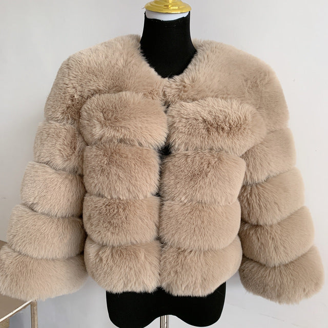 Women's Warm Leisure Stitching Faux Fox Fur Coats