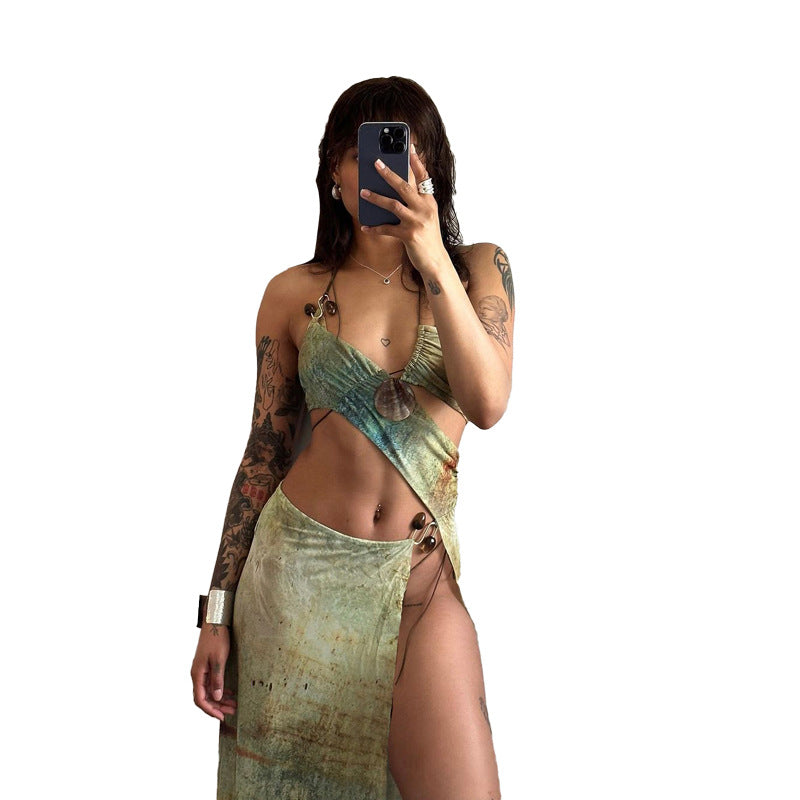 Women's Summer Sexy Cutout Fashion Printed Slim Dresses