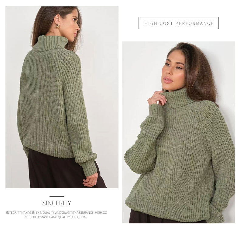 Women's Knitted Loose Thickened Solid Color Casual Sweaters