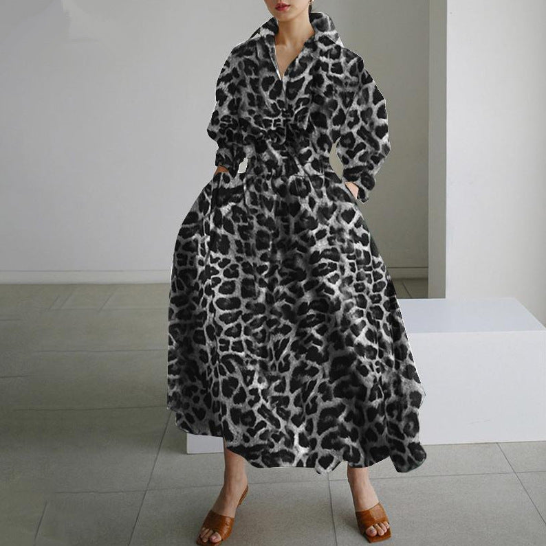 Chiffon Printed Loose Elastic High Waist Slimming Elegant College Dress