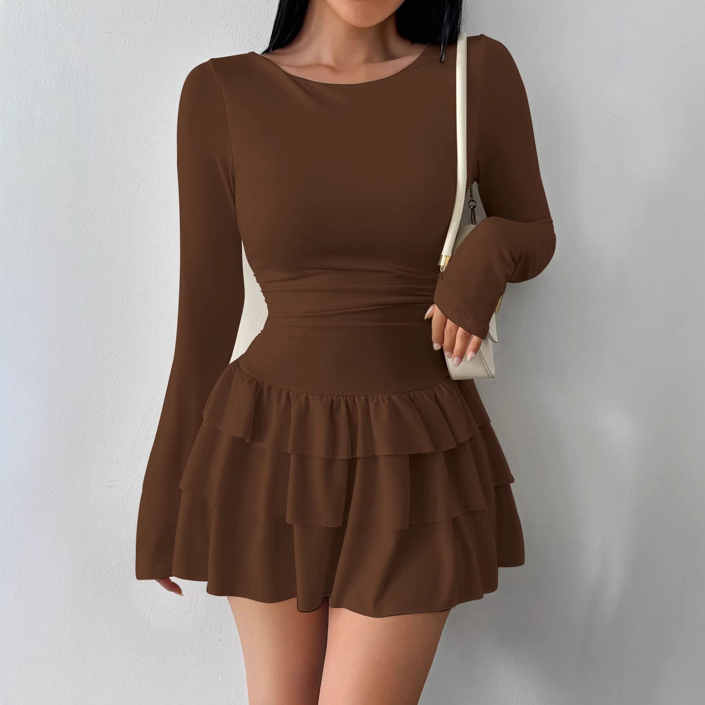 Women's Solid Color Temperament Long Sleeve High-grade Dress