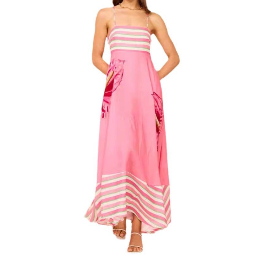 Women's Summer Simple Style Printed High Waist Dress