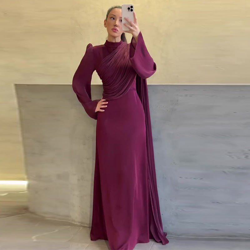 Women's Pleated Irregular White Long Sleeve Slim Dresses