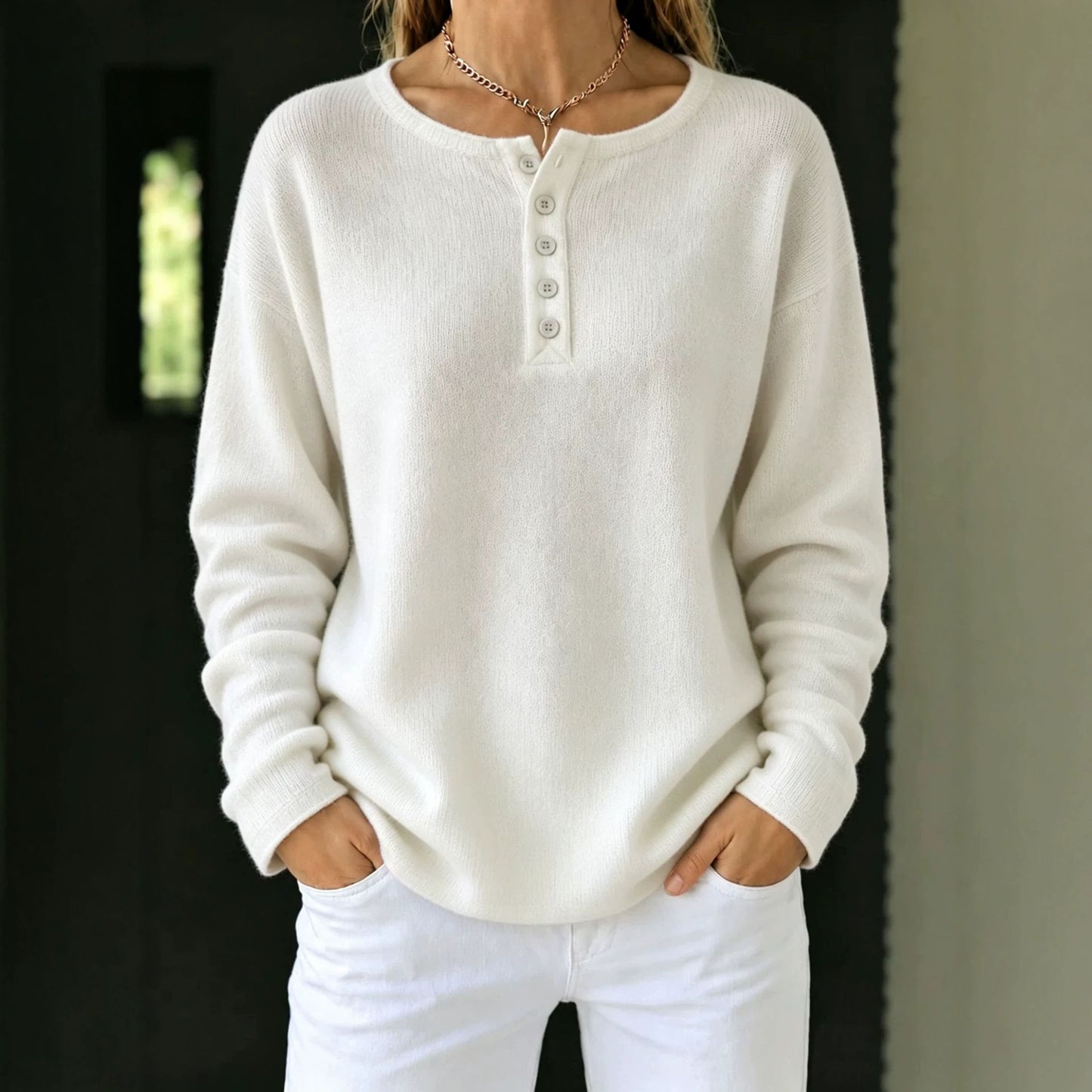 Women's Knitted Button Solid Color Casual Fashion Sweater
